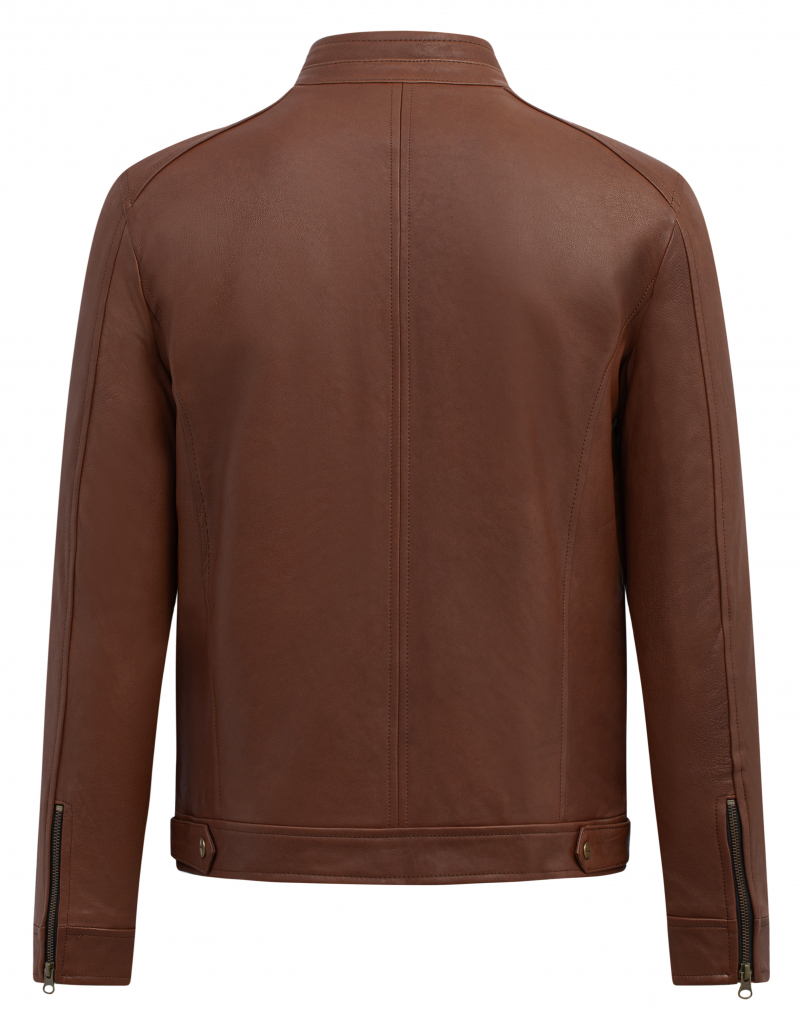 [AD-S2023] Áo da Racer Jacket trần bông quả trám mặt trước áo - Cafe khóa đồng