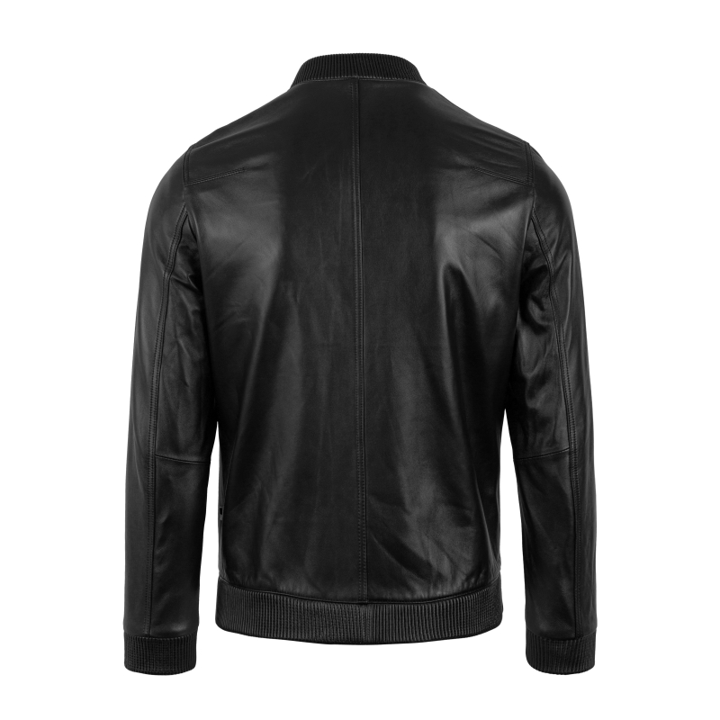 [AD-S2023] BOMBER JACKET TAY CỔ CHUN DA THẬT - AD602C40 - ĐEN