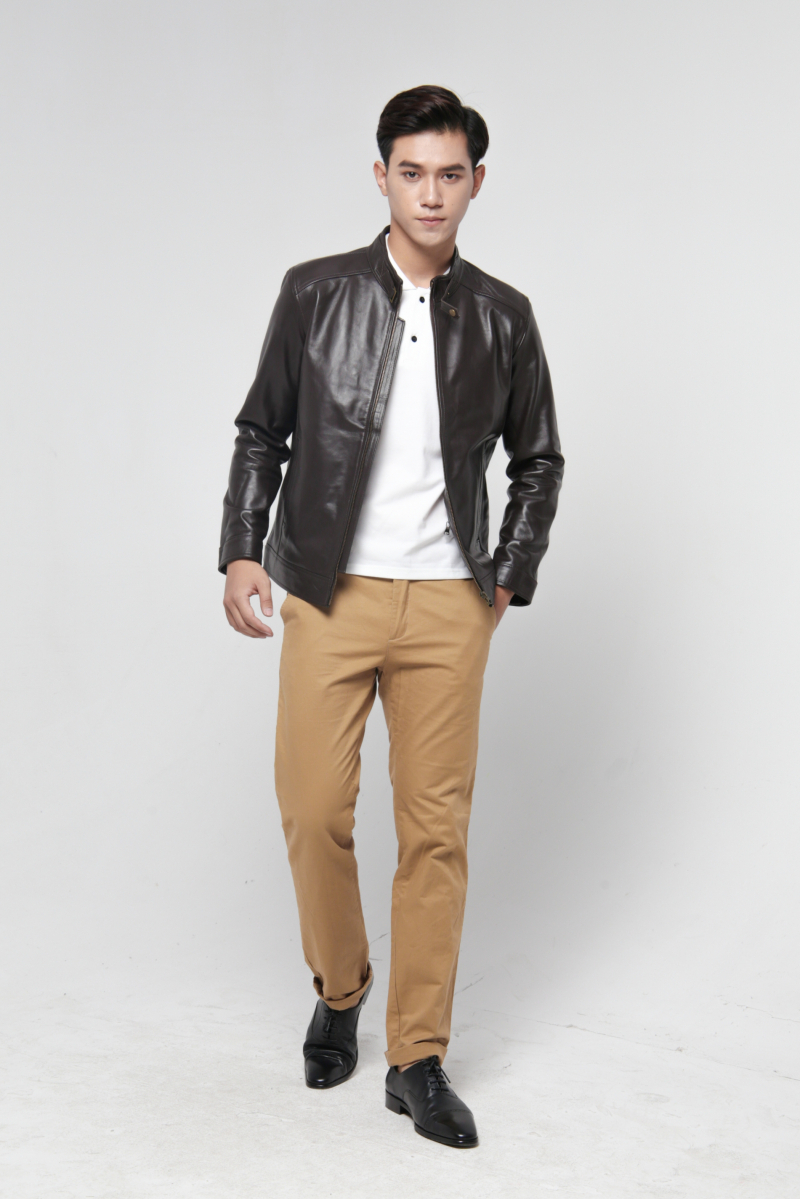 AD-B2021] ÁO DA BÒ RACER JACKET BASIC - AD202B41 - MÀU NÂU CAFE