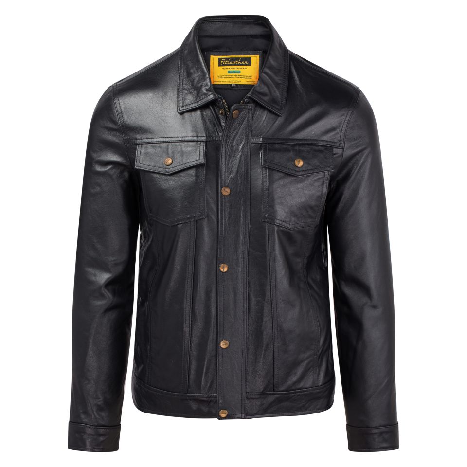 [AD-B2022] ÁO DA BÒ TRUCKER JACKET - MÀU ĐEN AD405B40