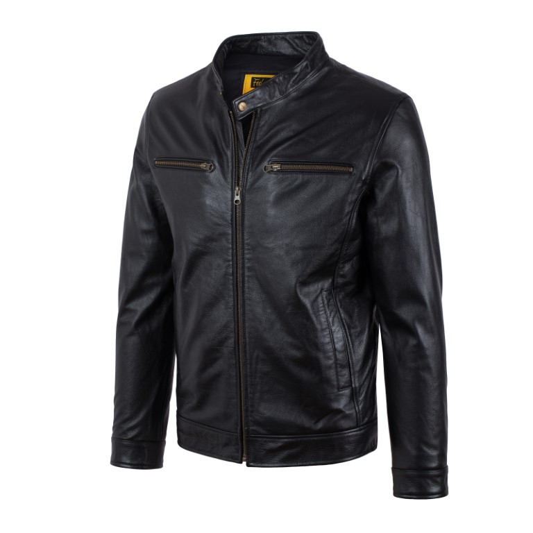 (AD-B2021) Áo da bò nam Racer Jacket trơn không khuy bấm - AD201B40