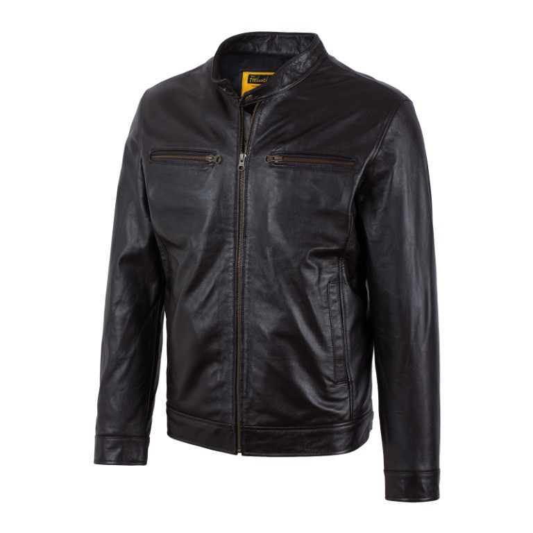 (AD-B2021) Áo da bò nam Racer Jacket trơn không khuy bấm - AD201B40