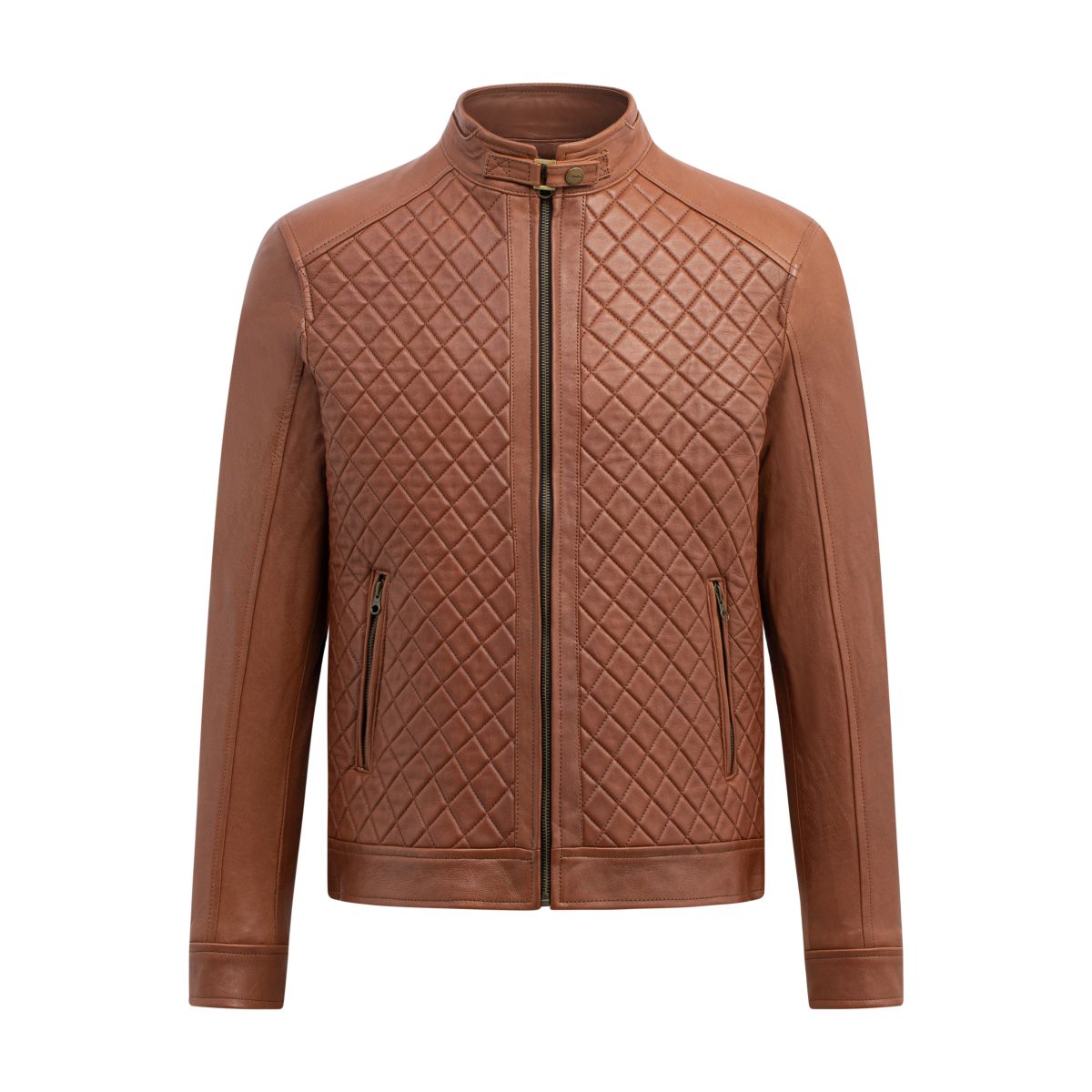 [AD-S2023] Áo da Racer Jacket trần bông quả trám mặt trước áo - Cafe khóa đồng