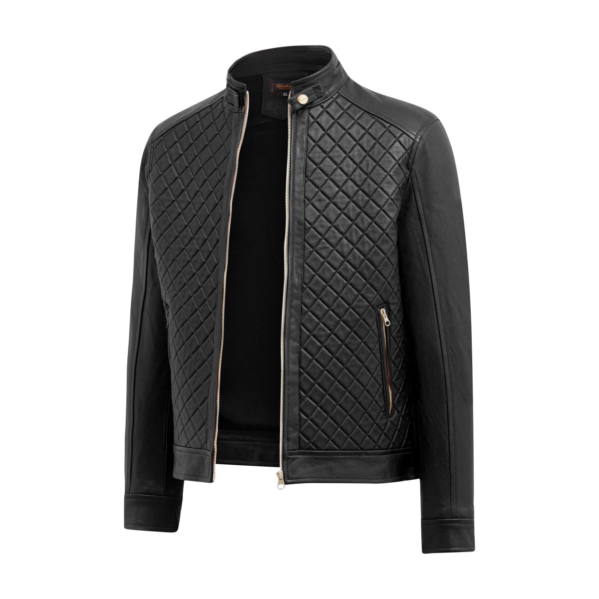 [AD-S2023] Áo da Racer Jacket trần bông quả trám mặt trước áo - Cafe khóa đồng