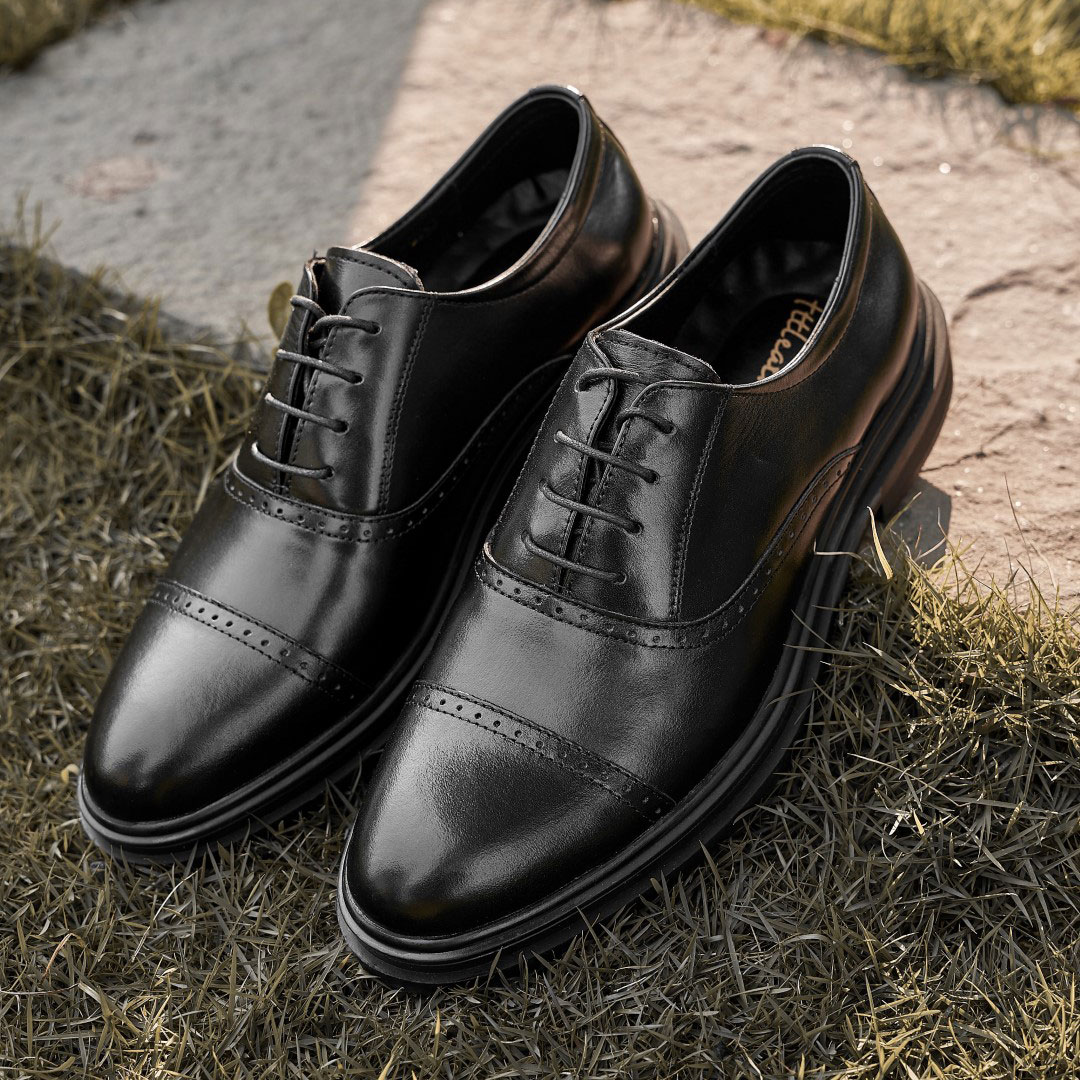 [S2024] Giày da nam Oxford Half Brogue Captoe đế tăng chiều cao ẩn