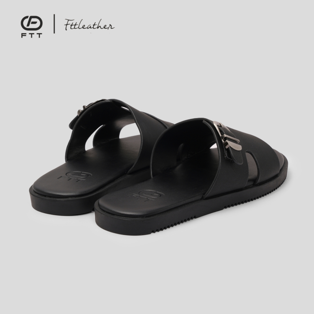 Dép Sandal nam FTT Leather da microfiber quai đan ngang phối khuy đế TPR bền, nhẹ, độ bám tốt