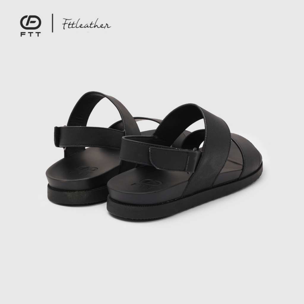 Dép quai hậu Sandal nam FTT Leather da microfiber hai quai ngang trơn đế cao su êm chân, chống trượt