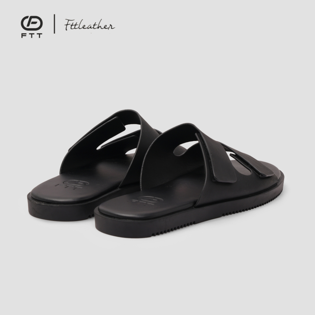 Dép Sandal nam FTT Leather da microfiber hai quai ngang dáng trơn đế TPR bền, nhẹ, độ bám tốt